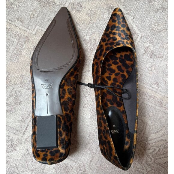 NWT ZARA Leopard Print Pointed Toe Low Heel Shoes - Picture 5 of 7